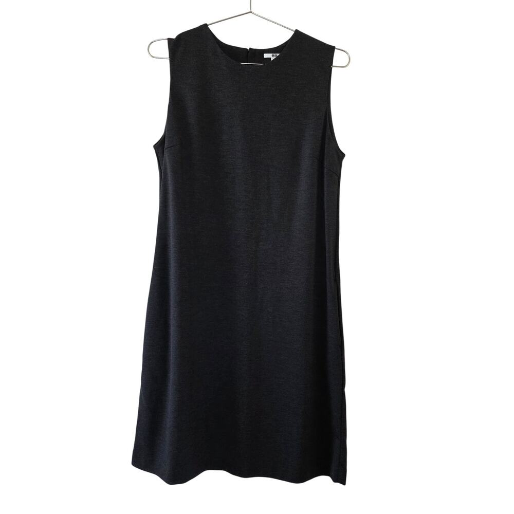 Uniqlo Black Sleeveless Shift Dress Womens Size M Gray Minimalist Rayon Blend